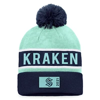 Men's Fanatics Deep Sea Blue/Light Blue Seattle Kraken Authentic Pro Rink Cuffed Knit Hat with Pom