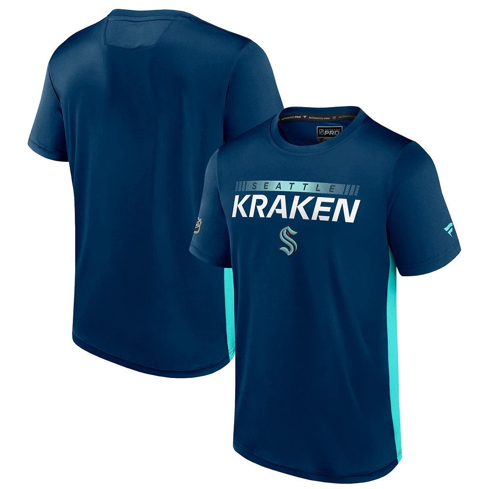 Men's Fanatics Deep Sea Blue/Light Blue Seattle Kraken Authentic Pro Rink Tech T-Shirt