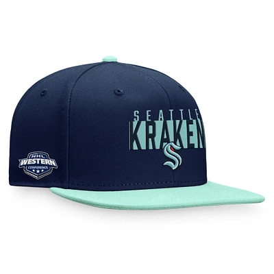 Casquette snapback color block fondamentale Seattle Kraken Fanatics Deep Sea/bleu clair pour hommes