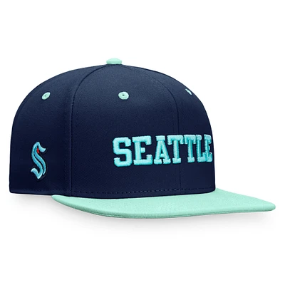 Casquette snapback bicolore fanatiques bleu profond/bleu clair Seattle Kraken Heritage City pour hommes