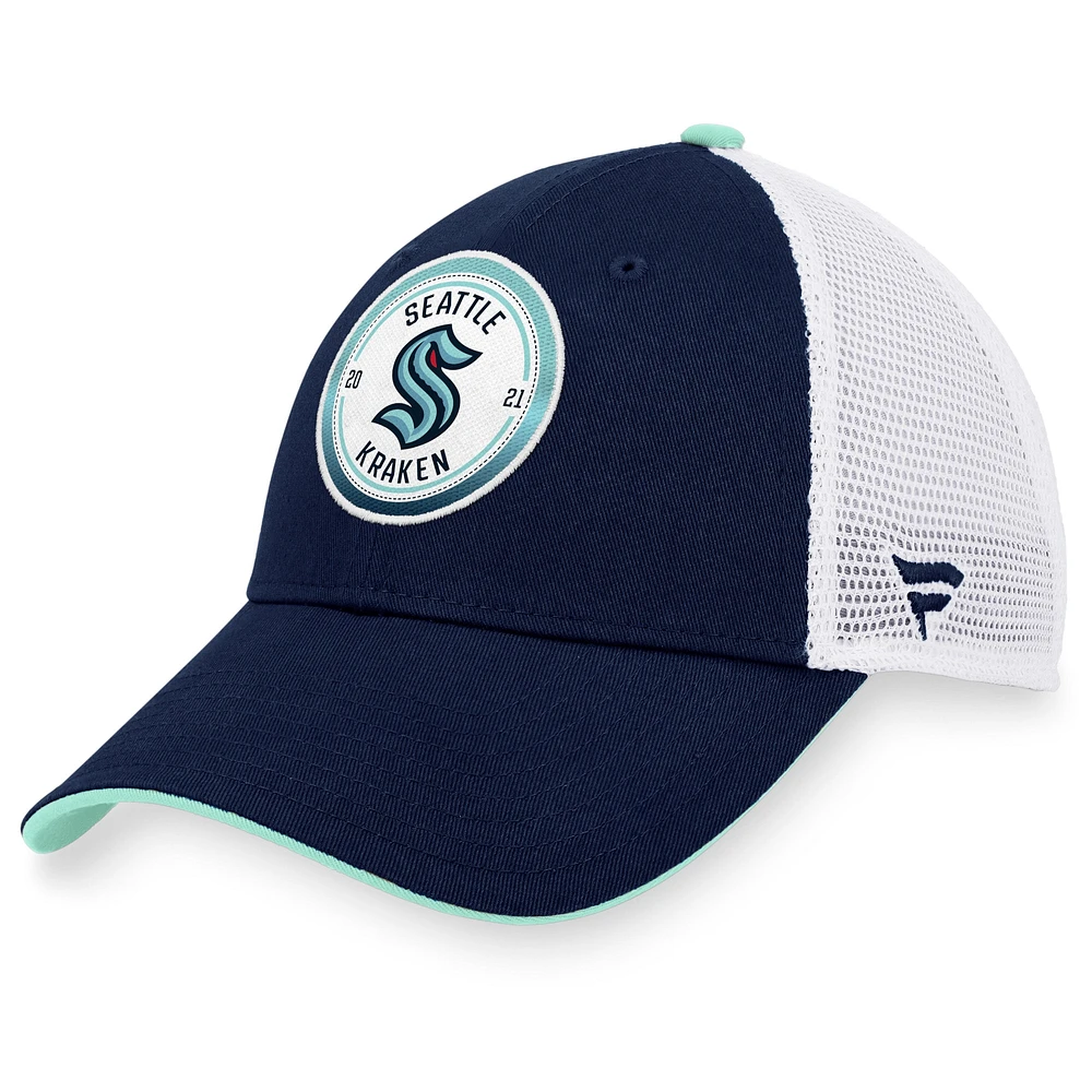 Casquette Snapback de camionneur dégradé emblématique Seattle Kraken Fanatics Deep Sea bleu/blanc pour hommes