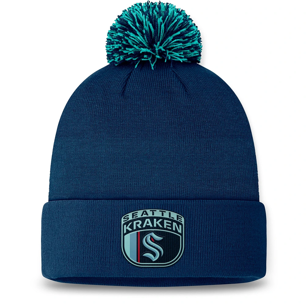 Bonnet en tricot à revers avec pompon Seattle Kraken 2024 NHL Draft Deep Sea Fanatics pour hommes