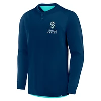 T-shirt Henley à manches longues bleu marine pour homme, Seattle Kraken Adrenaline Push