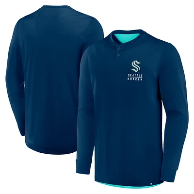 T-shirt Henley à manches longues bleu marine pour homme, Seattle Kraken Adrenaline Push