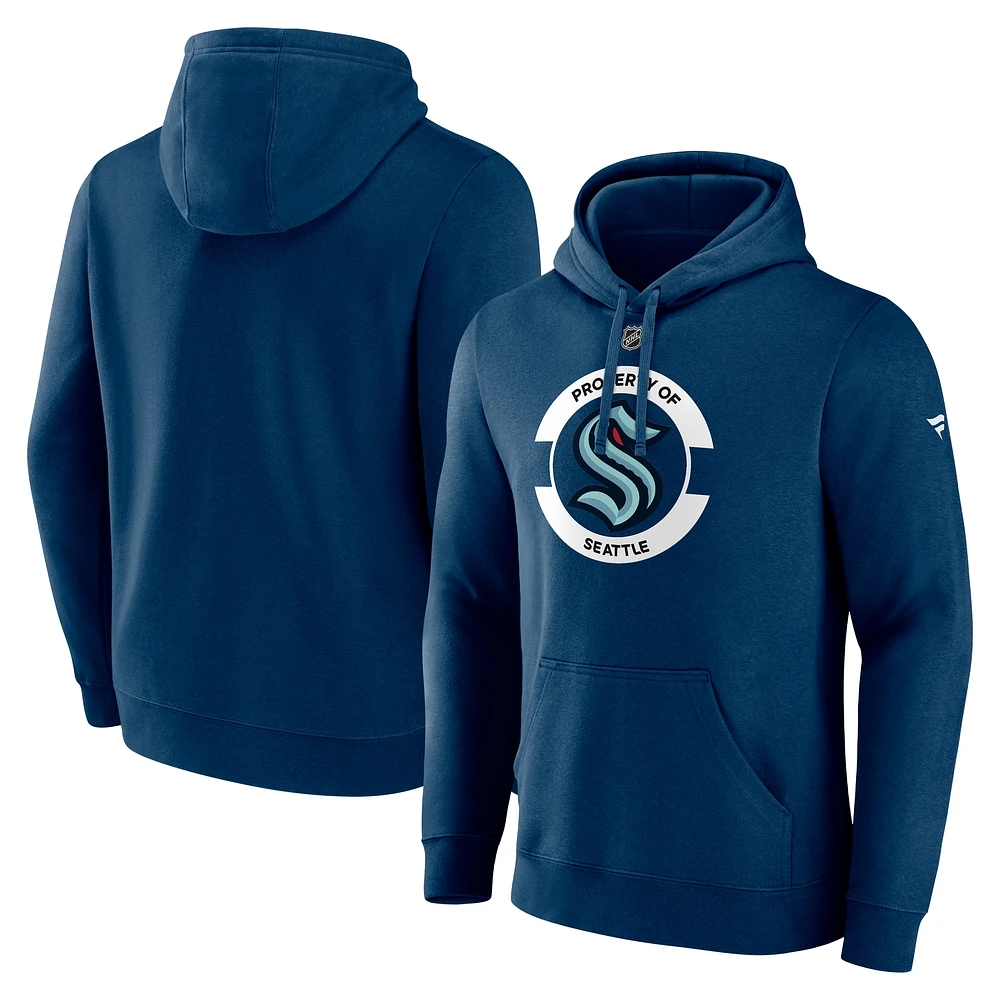 Men's Fanatics  Deep Sea Blue Seattle Kraken Authentic Pro Core Secondary Fleece Pullover Hoodie