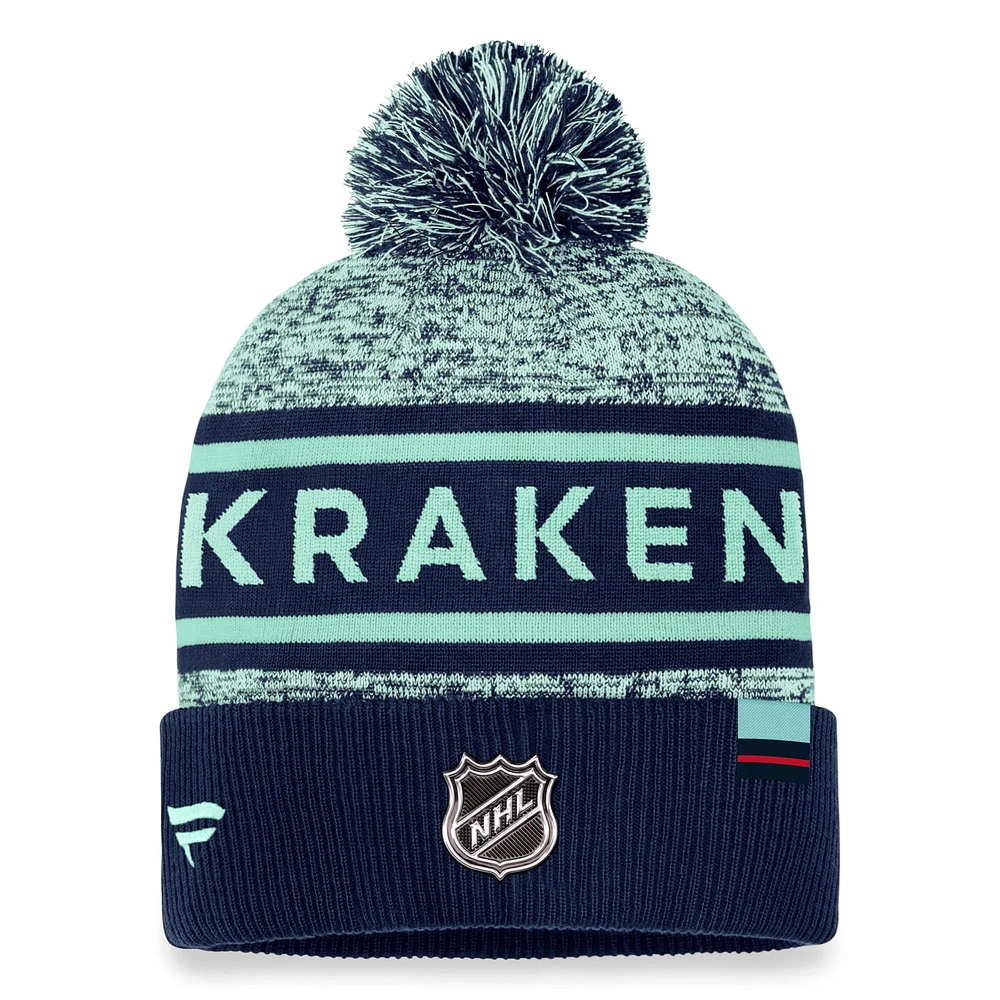 Men's Fanatics  Deep Sea Blue Seattle Kraken Authentic Pro Cuffed Knit Hat with Pom