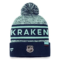 Bonnet en tricot à revers authentique Pro Seattle Kraken Fanatics Deep Sea pour hommes avec pompon