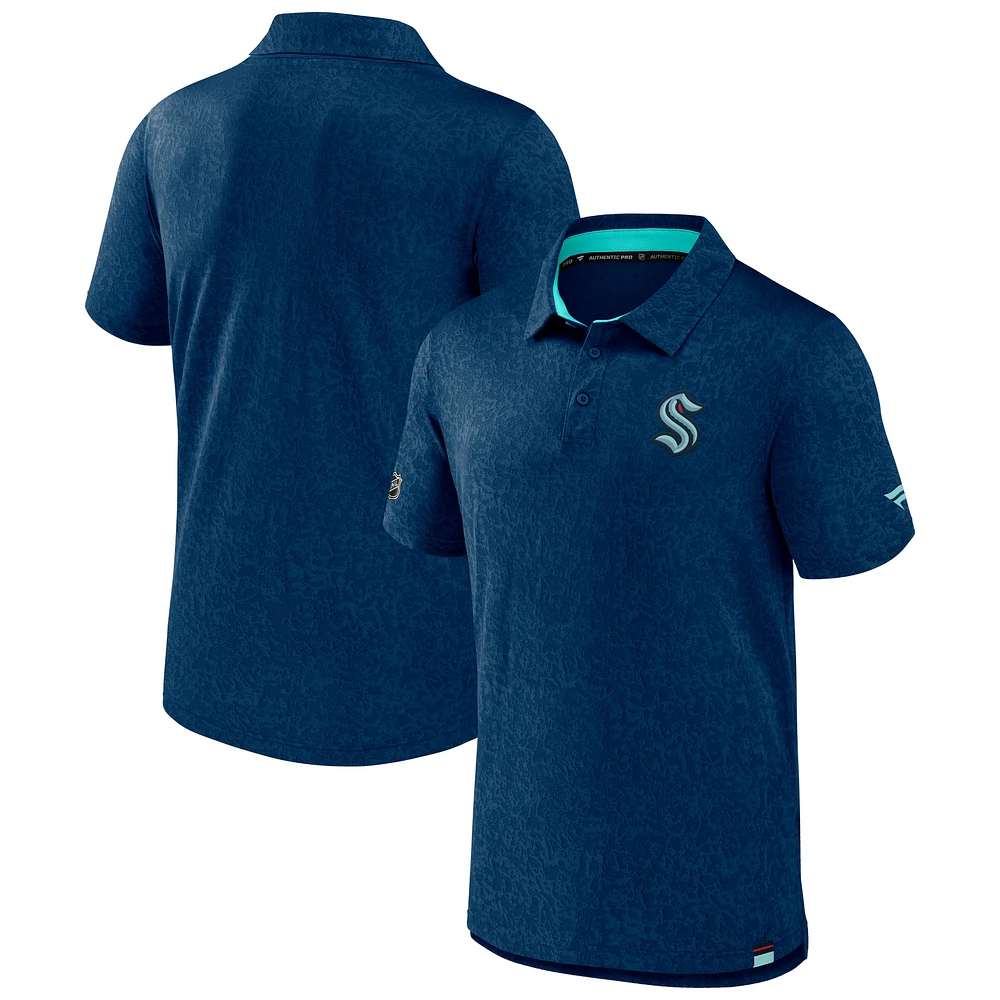 Polo Seattle Kraken Authentic Pro Jacquard Fanatics Deep Sea bleu pour hommes