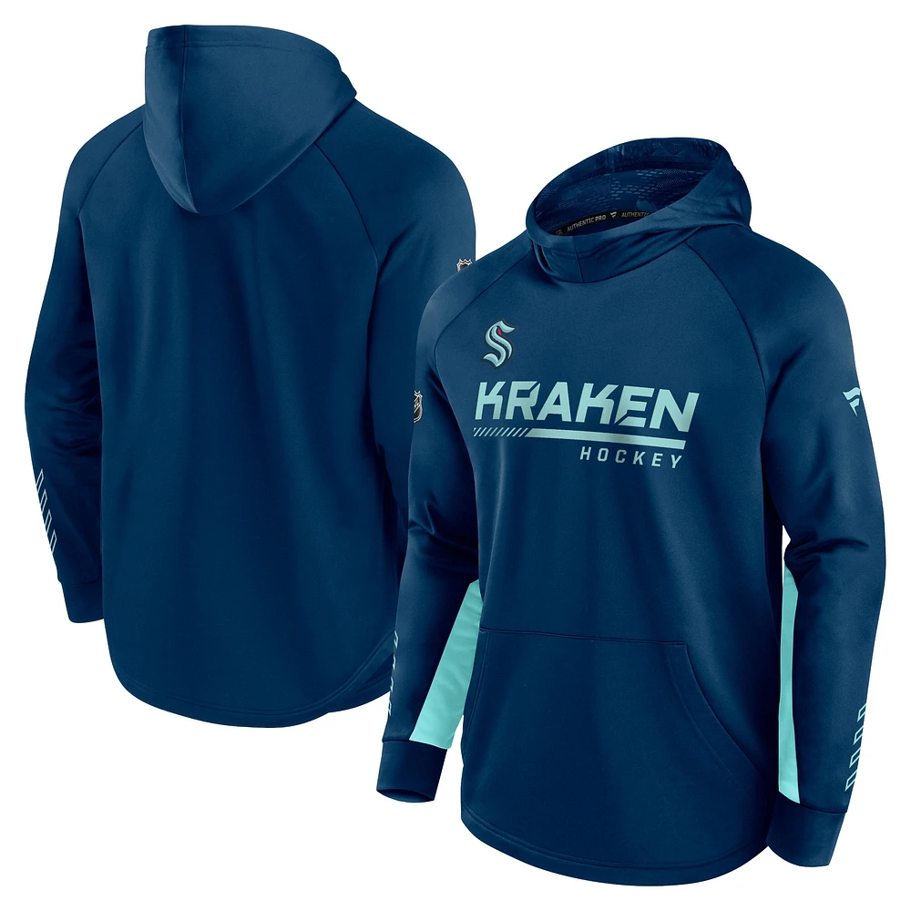 Men's Fanatics Deep Sea Blue Seattle Kraken Authentic Pro Locker Room Raglan Pullover Hoodie