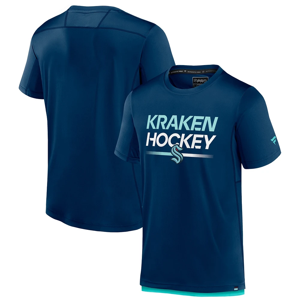 Men's Fanatics  Deep Sea Blue Seattle Kraken Authentic Pro Tech T-Shirt