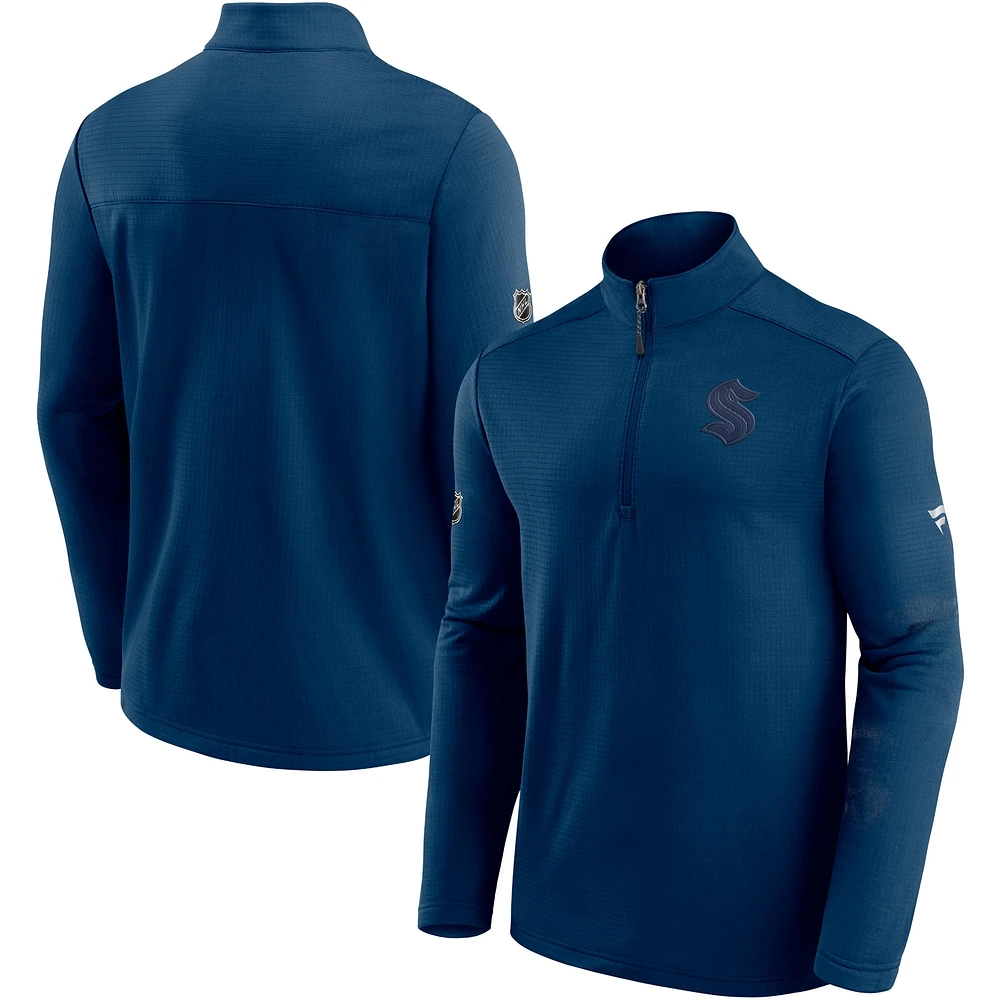 Men's Fanatics Deep Sea Blue Seattle Kraken Authentic Pro Travel and Training Quarter-Zip Jacket