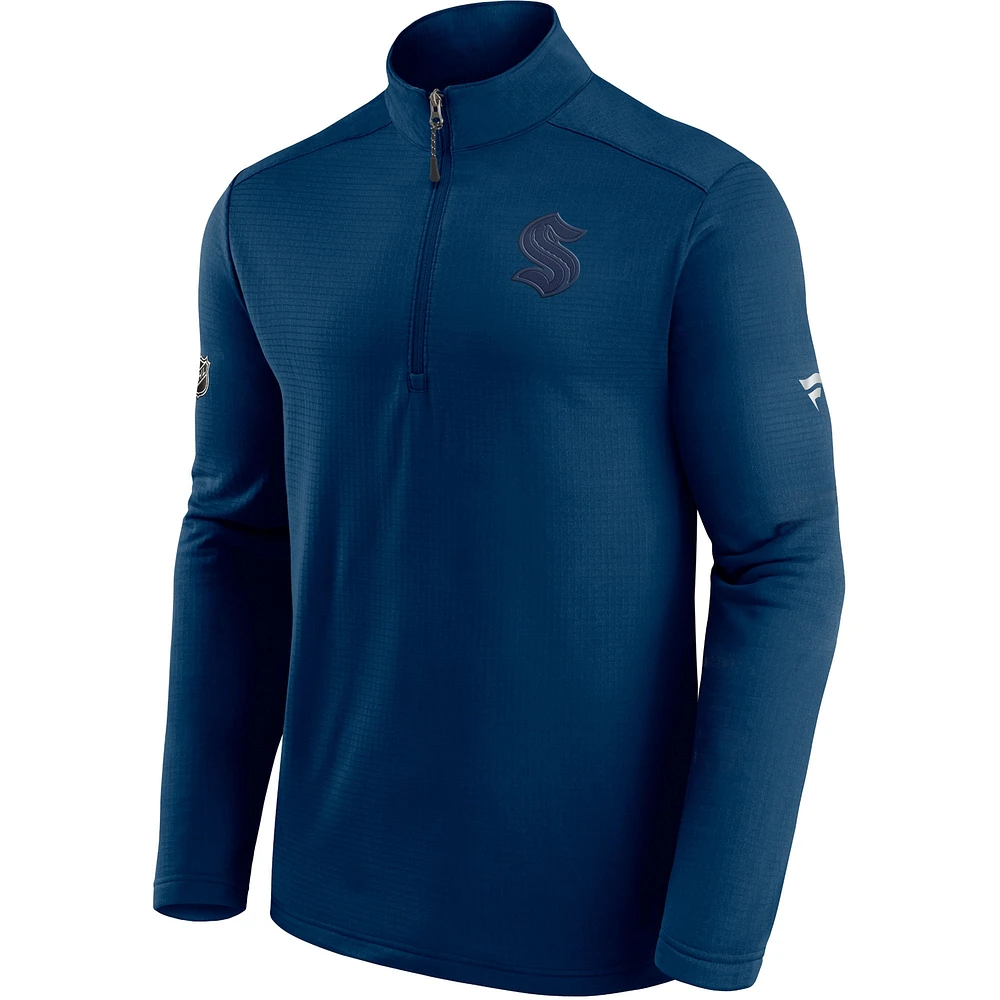 Men's Fanatics Deep Sea Blue Seattle Kraken Authentic Pro Travel and Training Quarter-Zip Jacket