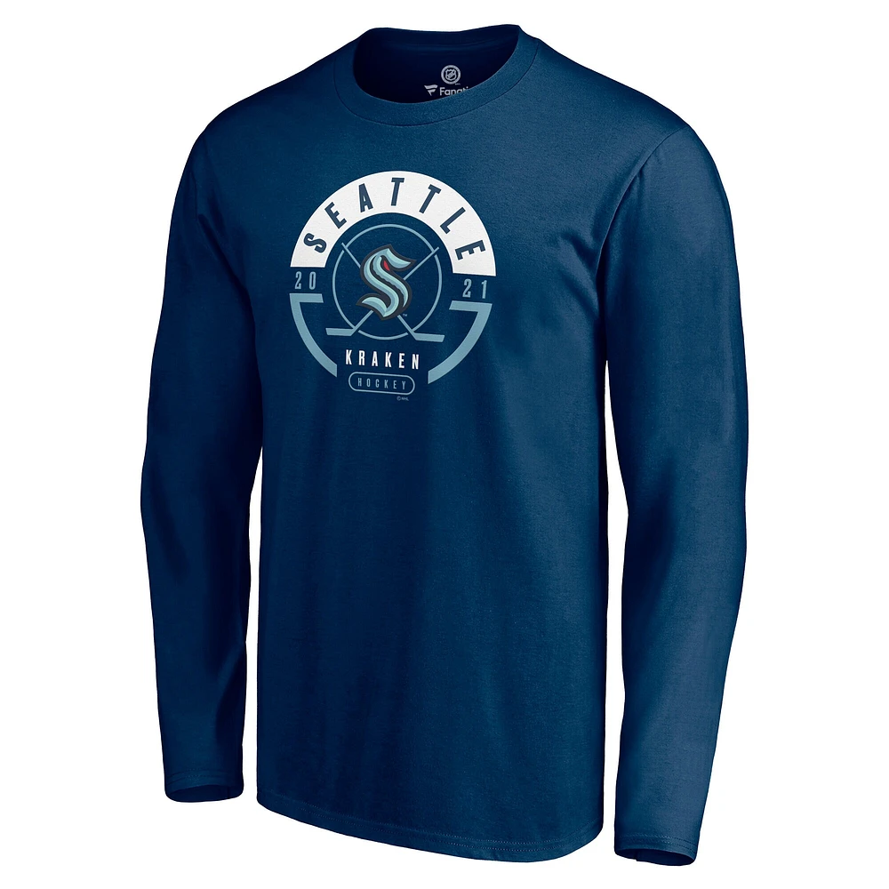T-shirt à manches longues pour homme Fanatics Deep Sea Blue Seattle Kraken Block Party
