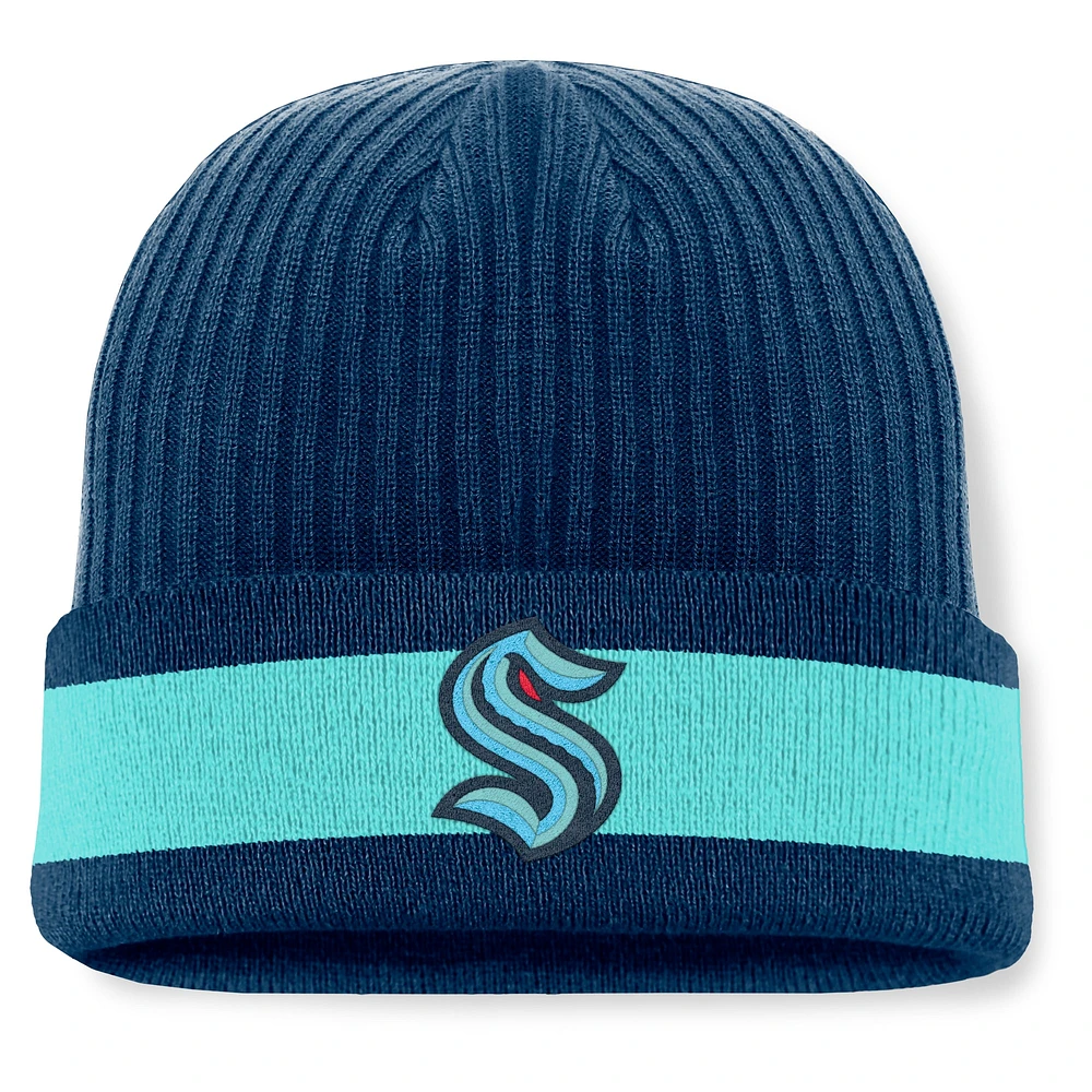 Bonnet en tricot à revers bleu marine pour homme Fanatics Seattle Kraken Blueliner