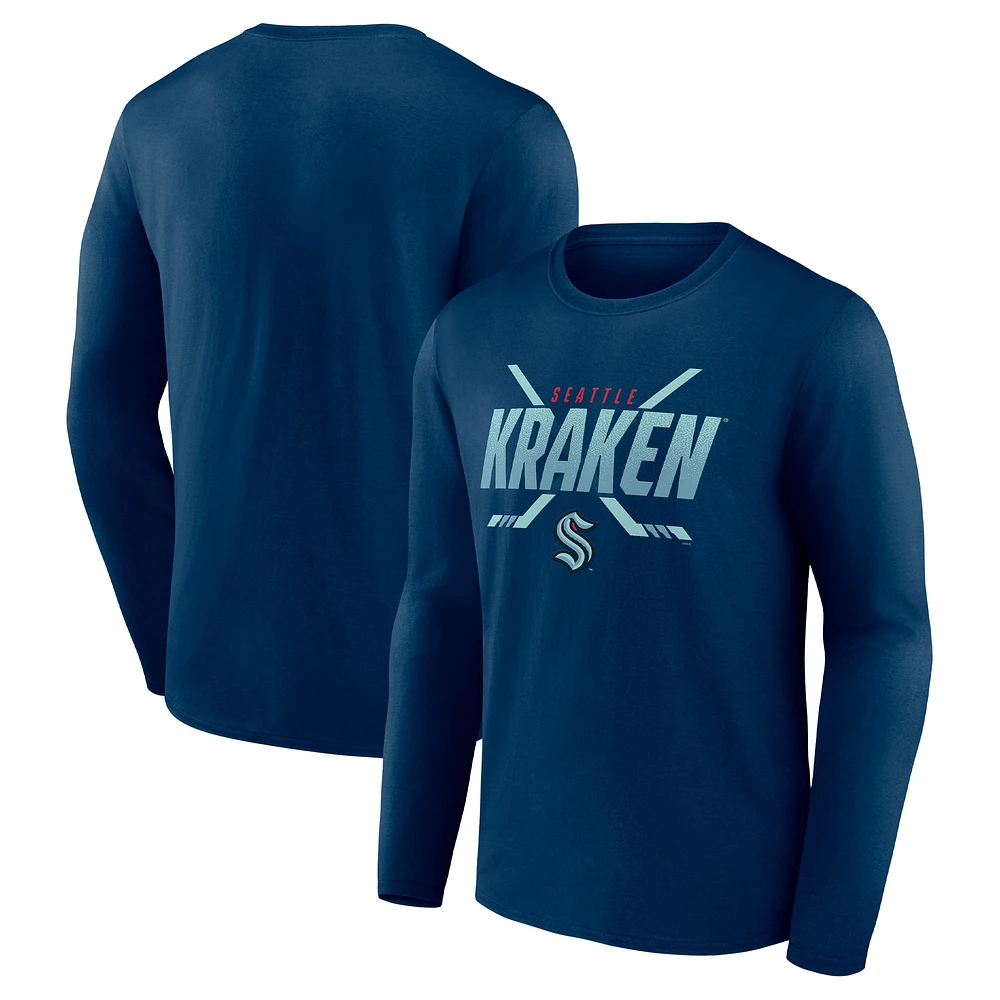 T-shirt à manches longues Seattle Kraken Covert Fanatics Deep Sea bleu pour hommes