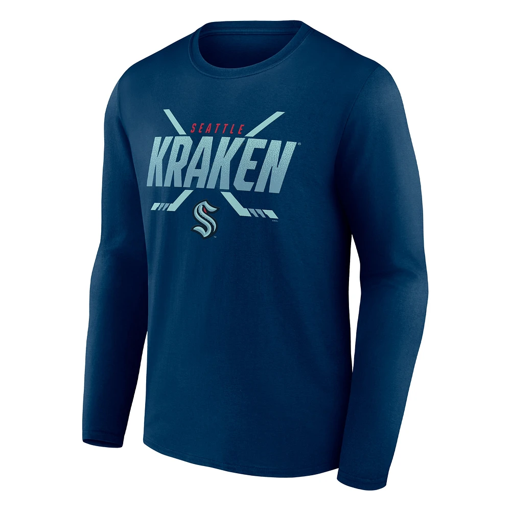 T-shirt à manches longues Seattle Kraken Covert Fanatics Deep Sea bleu pour hommes