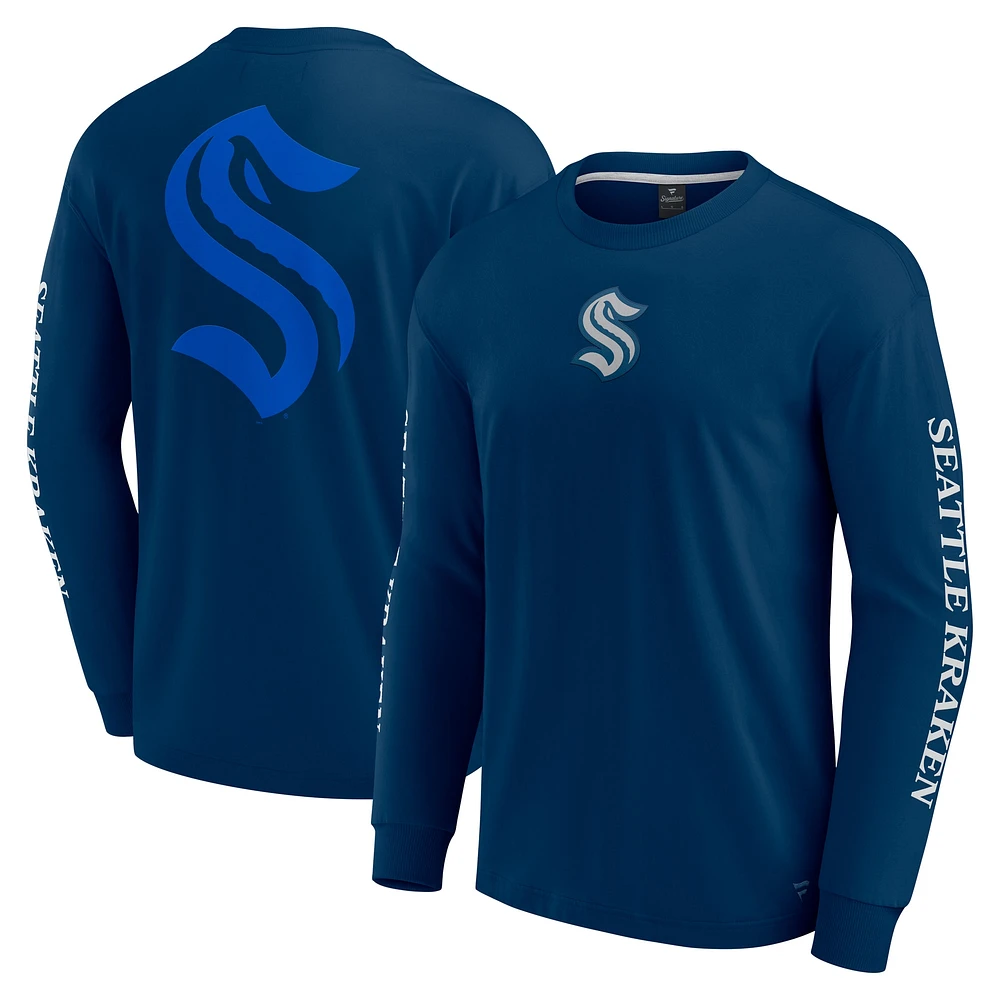 T-shirt à manches longues bleu marine pour homme Fanatics Seattle Kraken Elements Strive