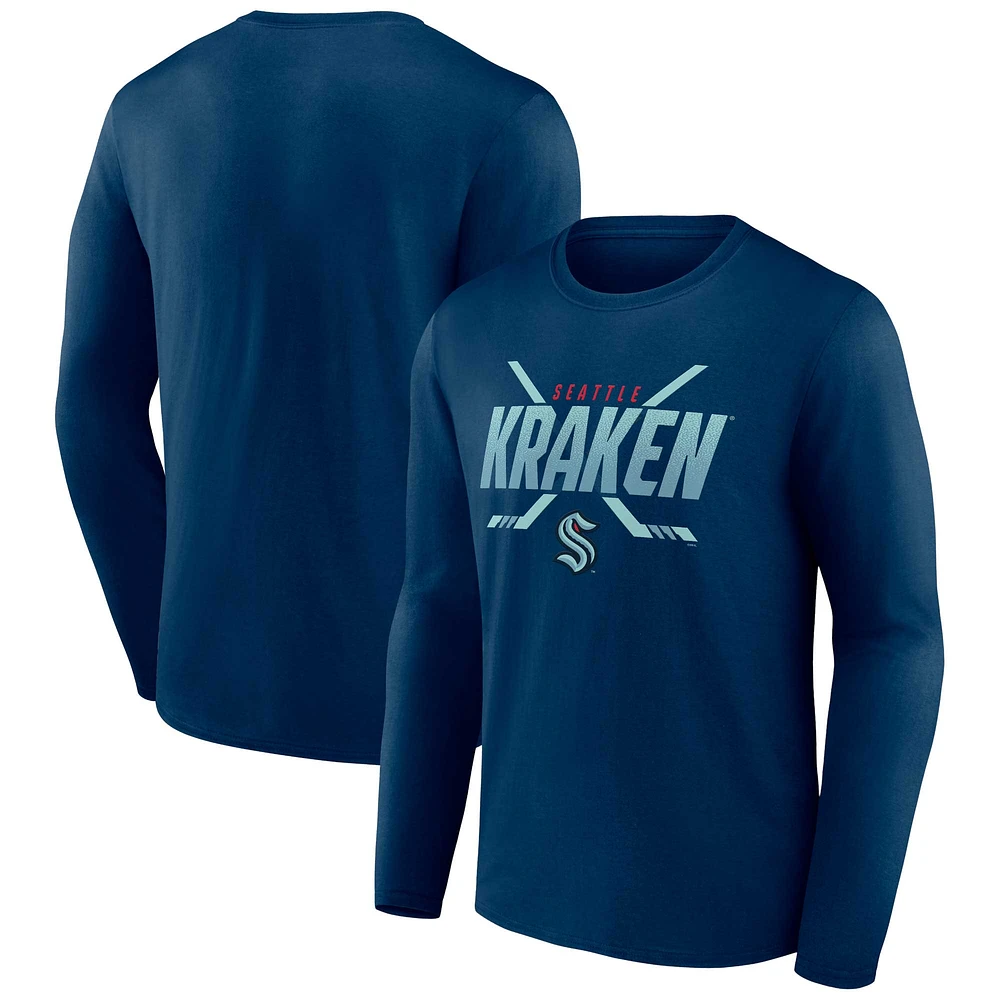 Fanatics Deep Sea Blue Seattle Kraken Embellishment pour hommes - T-shirt à manches longues