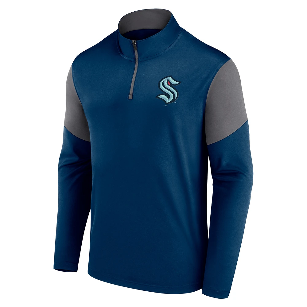 Haut à quart de zip avec logo Seattle Kraken Fanatics Deep Sea bleu pour hommes