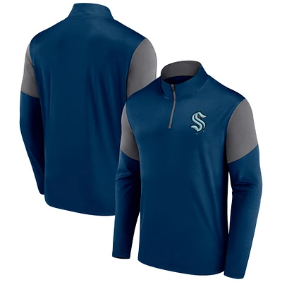 Haut à quart de zip avec logo Seattle Kraken Fanatics Deep Sea bleu pour hommes