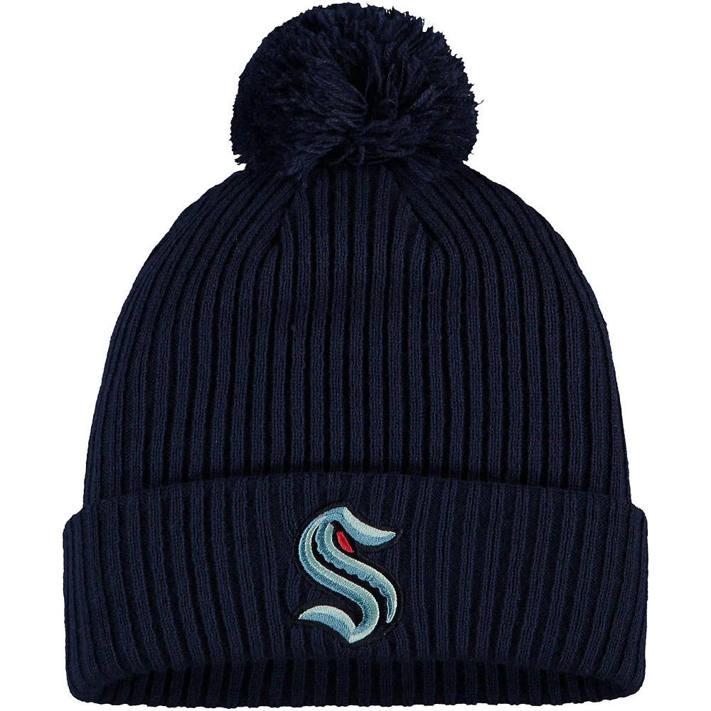 Men's Fanatics Deep Sea Blue Seattle Kraken Primary Logo Cuffed Knit Hat with Pom