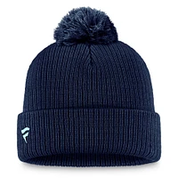 Bonnet en tricot à revers avec logo principal du Seattle Kraken Fanatics Deep Sea Blue pour homme avec pompon