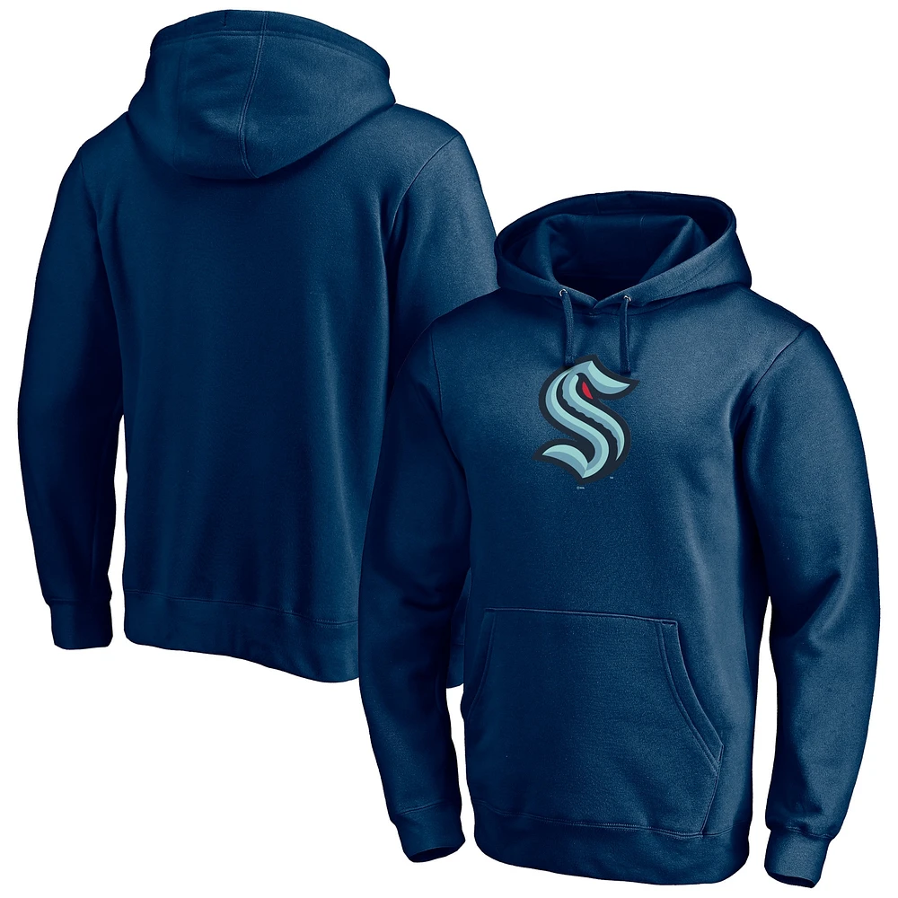 Men's Fanatics Deep Sea Blue Seattle Kraken Primary Team Logo - Fitted Pullover Hoodie