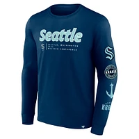 T-shirt à manches longues Fanatics Deep Sea Blue Seattle Kraken Strike the Goal pour hommes