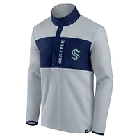 Men's Fanatics Gray/Deep Sea Blue Seattle Kraken Omni Polar Fleece - Quarter-Snap Jacket