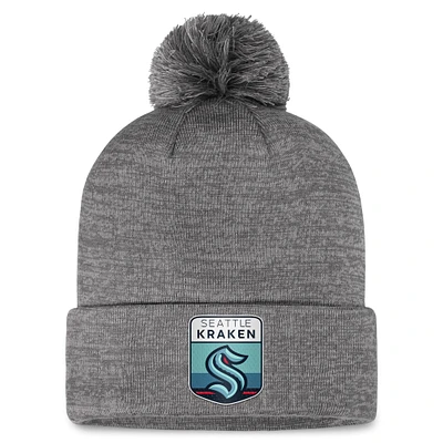 Men's Fanatics  Gray Seattle Kraken Authentic Pro Home Ice Cuffed Knit Hat with Pom