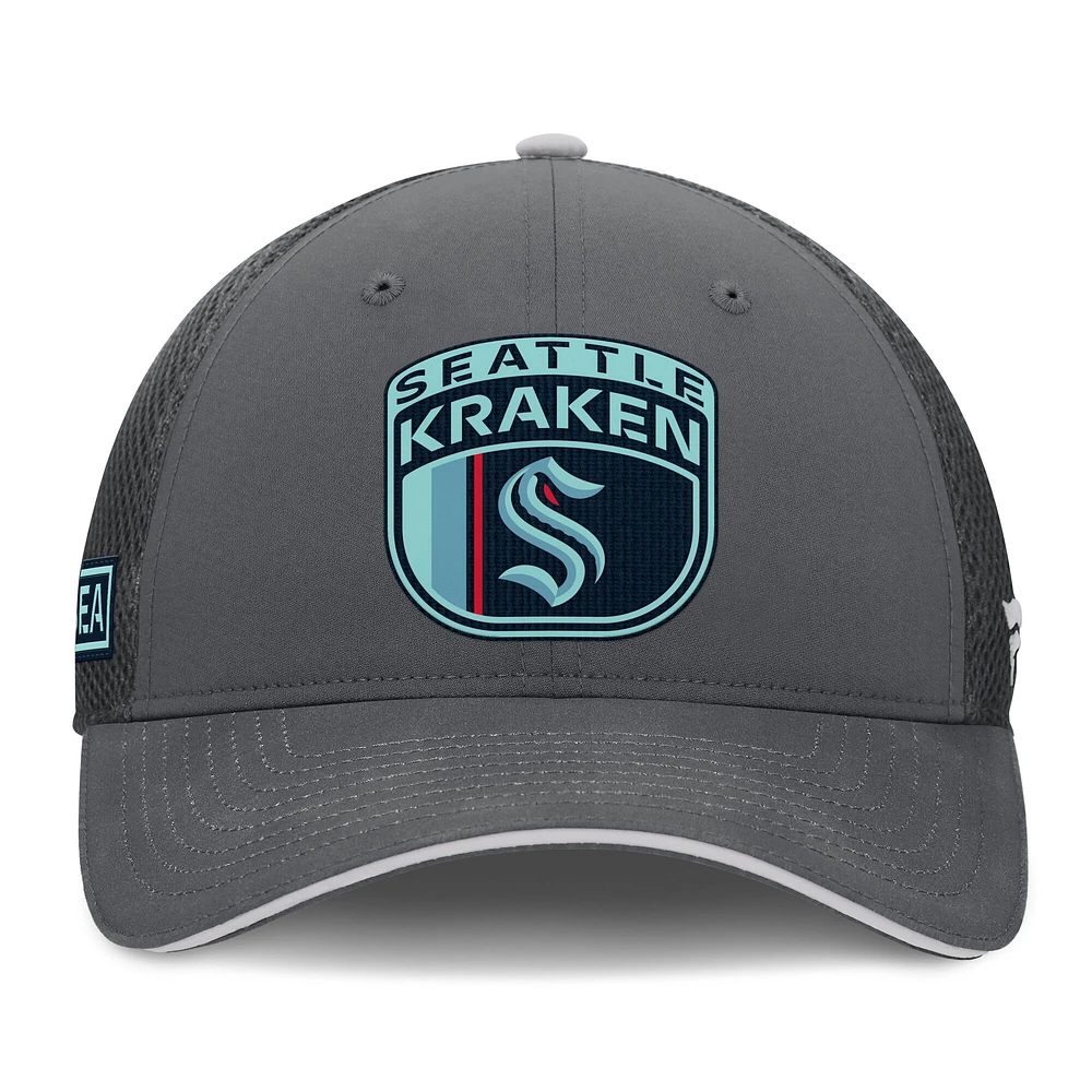 Men's Fanatics Gray Seattle Kraken Authentic Pro Home Ice Trucker Adjustable Hat