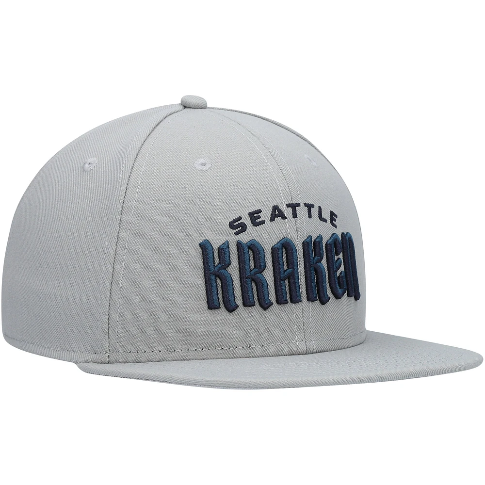 Men's Fanatics Gray Seattle Kraken Wordmark Logo Snapback Hat