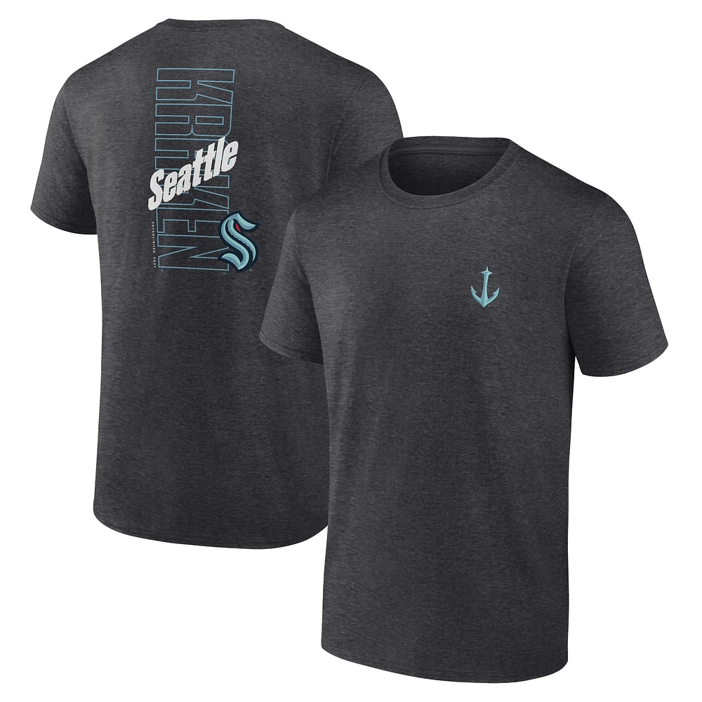 Men's Fanatics Heather Charcoal Seattle Kraken Backbone T-Shirt