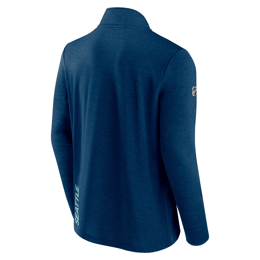 Men's Fanatics Heather Deep Sea Blue Seattle Kraken Authentic Pro Rink Quarter-Zip Jacket