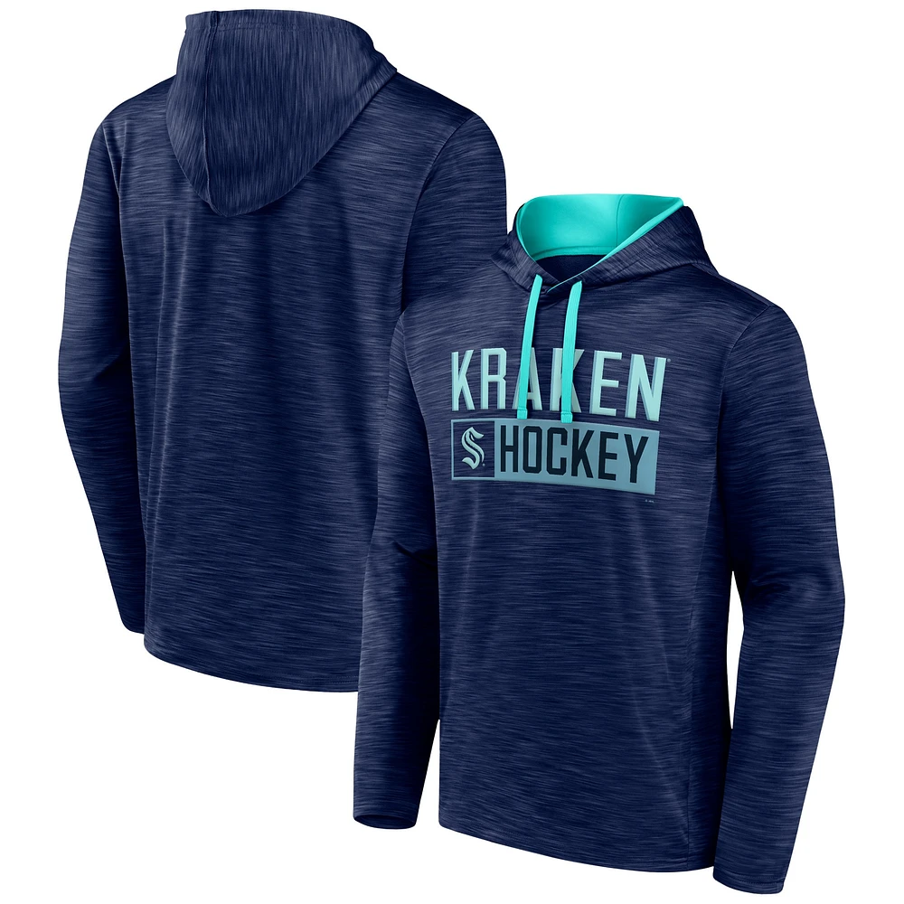 Men's Fanatics Heather Deep Sea Blue Seattle Kraken Close Shave Pullover Hoodie