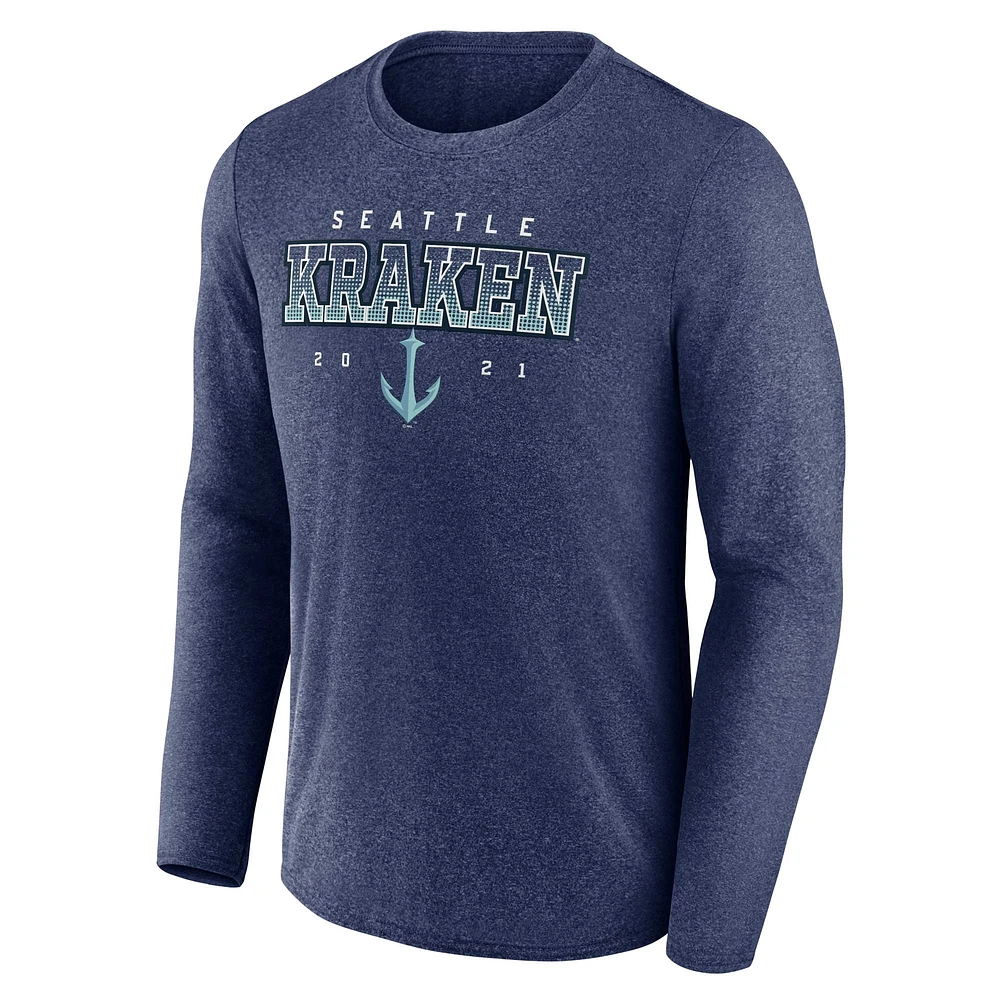 T-shirt à manches longues Seattle Kraken Fanatics Heather Deep Sea Blue pour hommes