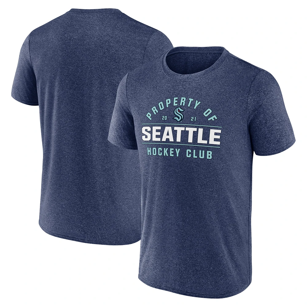 T-shirt Fanatics Heather Deep Sea Blue pour homme avec logo Seattle Kraken Property Of