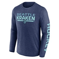 T-shirt synthétique emblématique à manches longues pour homme Fanatics Heather Deep Sea Blue Seattle Kraken Sweep