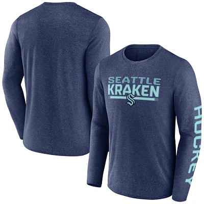 T-shirt synthétique emblématique à manches longues pour homme Fanatics Heather Deep Sea Blue Seattle Kraken Sweep