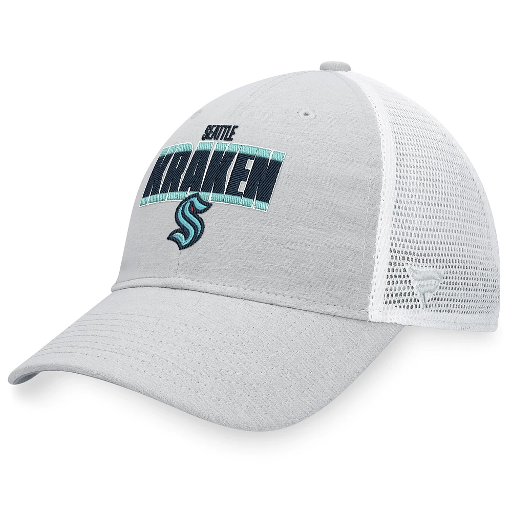 Casquette Snapback Seattle Kraken Team Trucker Fanatics gris chiné/blanc pour hommes