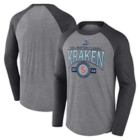 Men's Fanatics Heather Gray Seattle Kraken 2024 NHL Winter Classic Distressed Tri-Blend Long Sleeve T-Shirt