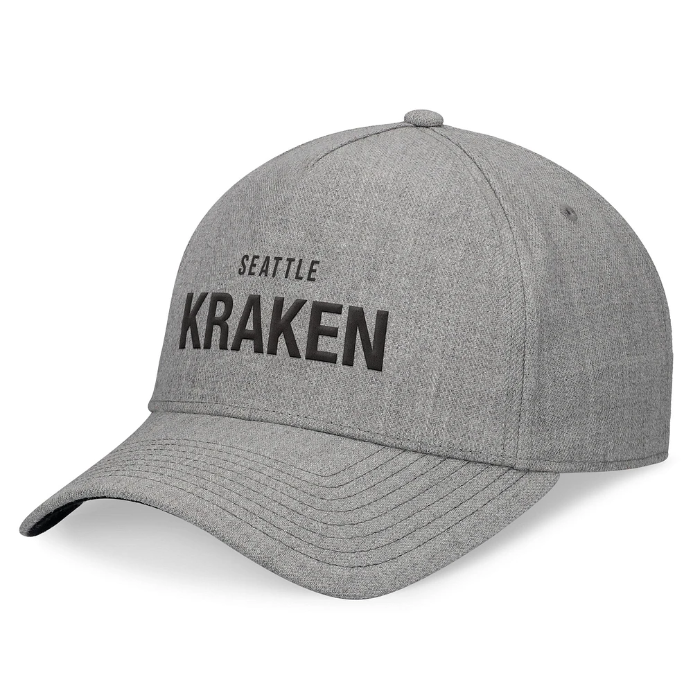 Men's Fanatics Heather Gray Seattle Kraken Elements A-Frame Leather Strapback Hat