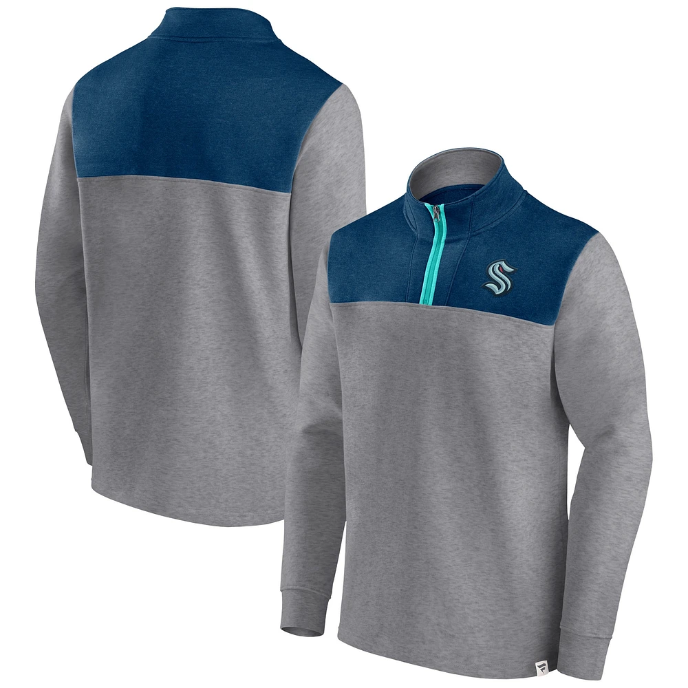 Men's Fanatics Heather Gray Seattle Kraken Launch It Quarter-Zip Jacket