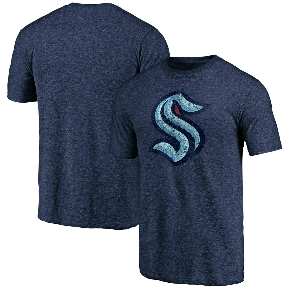 T-shirt tri-mélange en détresse Seattle Kraken de marque Fanatics pour hommes, bleu marine chiné