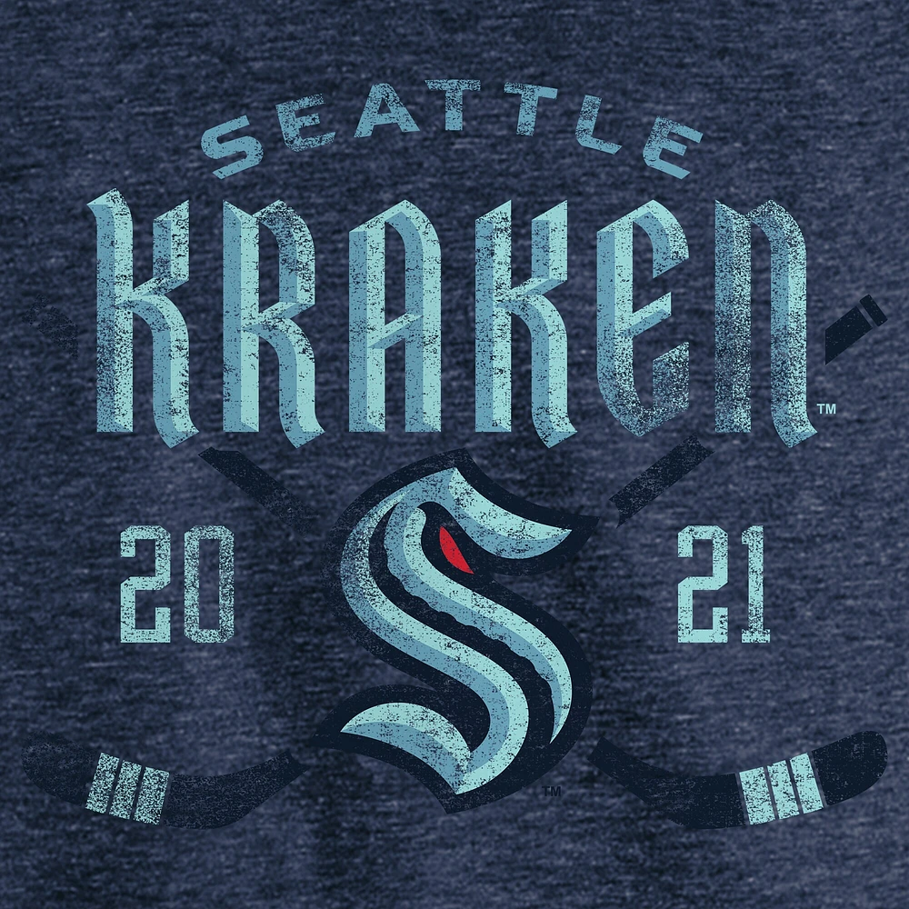 Men's Fanatics Heather Navy Seattle Kraken Line Shift Tri-Blend T-Shirt