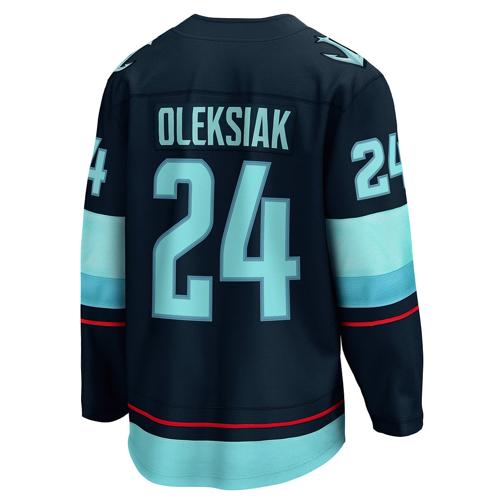 Fanatics pour hommes Jamie Oleksiak Deep Sea Blue Seattle Kraken Home Breakaway Player Maillot