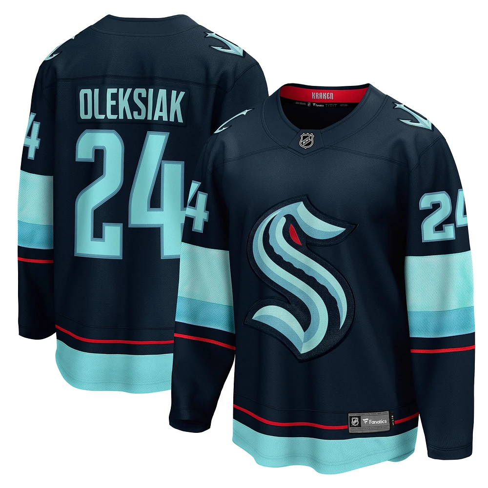 Fanatics pour hommes Jamie Oleksiak Deep Sea Blue Seattle Kraken Home Breakaway Player Maillot