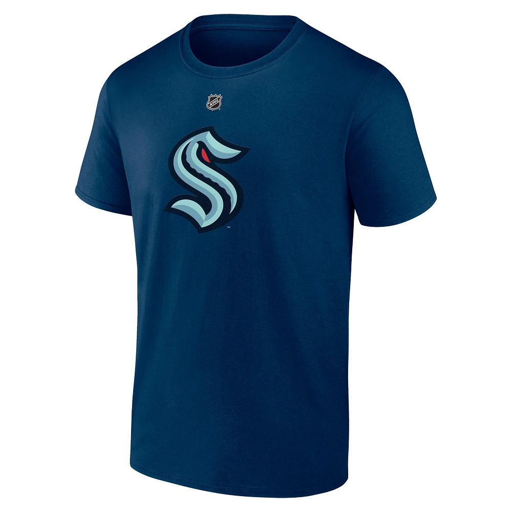 Men's Fanatics Kaapo Kakko Deep Sea Blue Seattle Kraken Authentic Stack Name & Number T-Shirt
