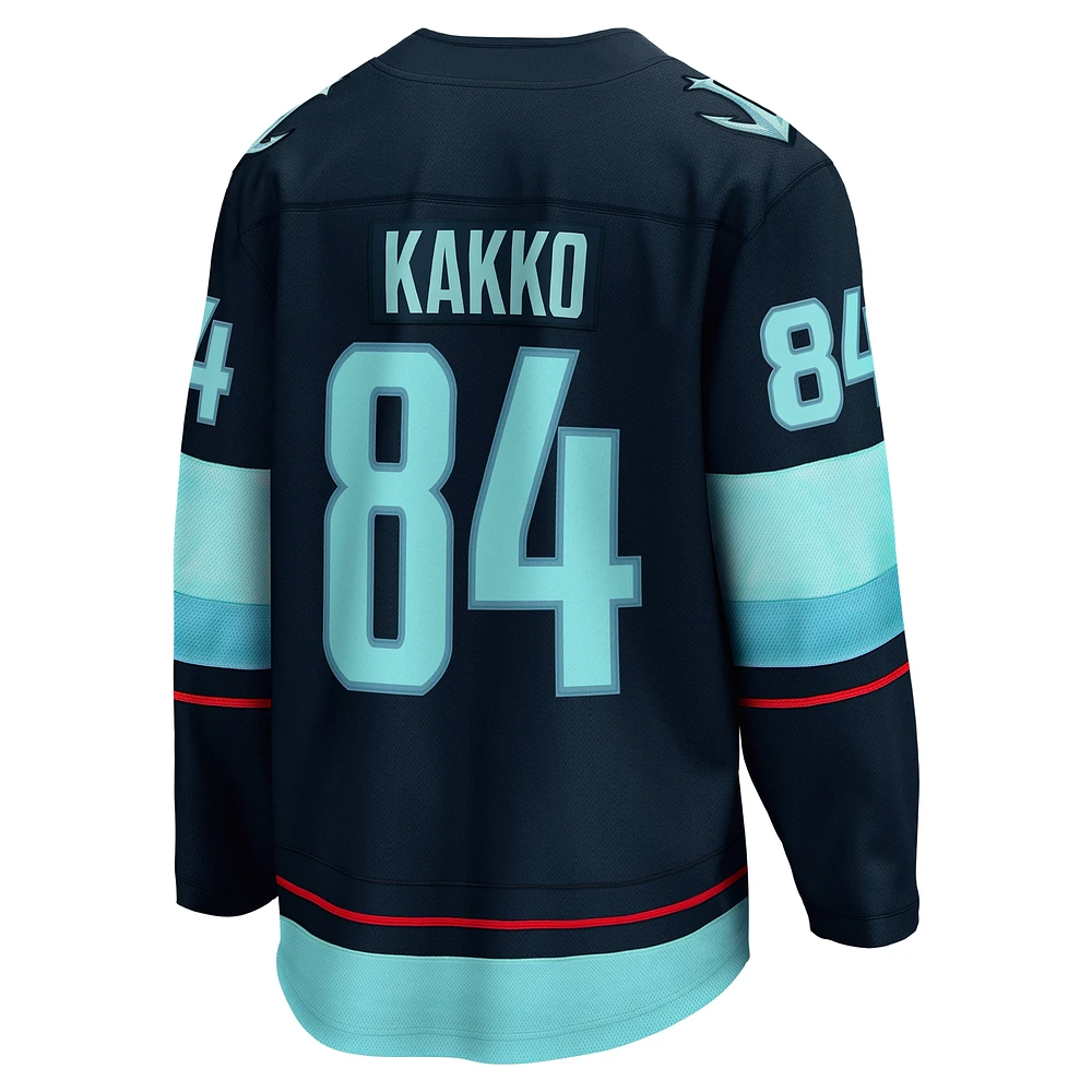 Maillot de joueur échappé à domicile Fanatics Kaapo Kakko Deep Sea bleu Seattle Kraken pour hommes