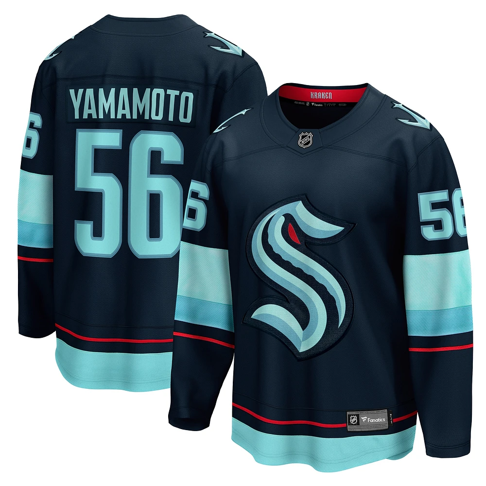 Maillot de joueur échappé Seattle Kraken Home Breakaway Fanatics Kailer Yamamoto bleu profond pour hommes